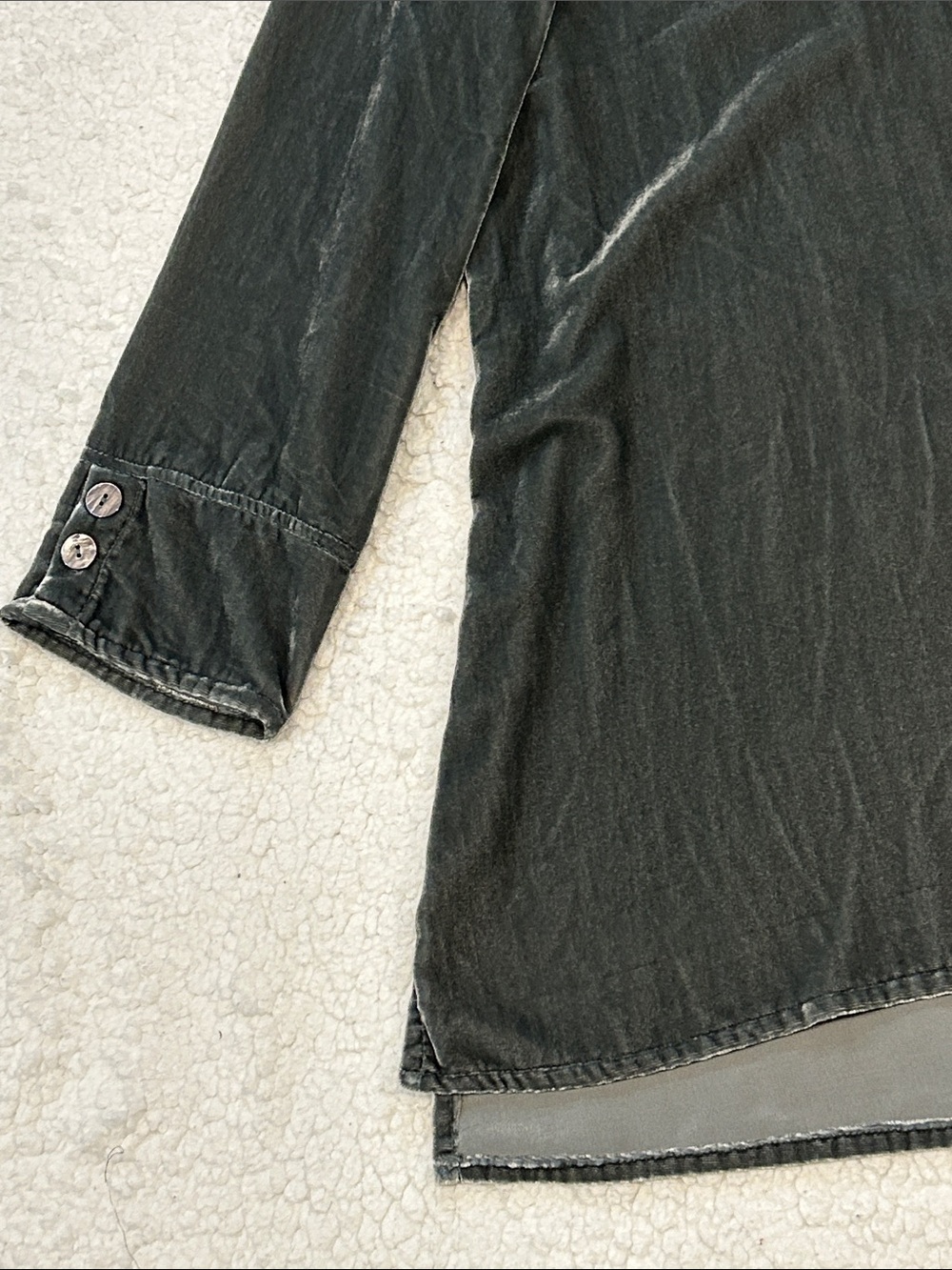 Habitat Velvet Button Down Tunic Blouse Top XS Olive Khaki Green Gray Lagenlook - Picture 9 of 15